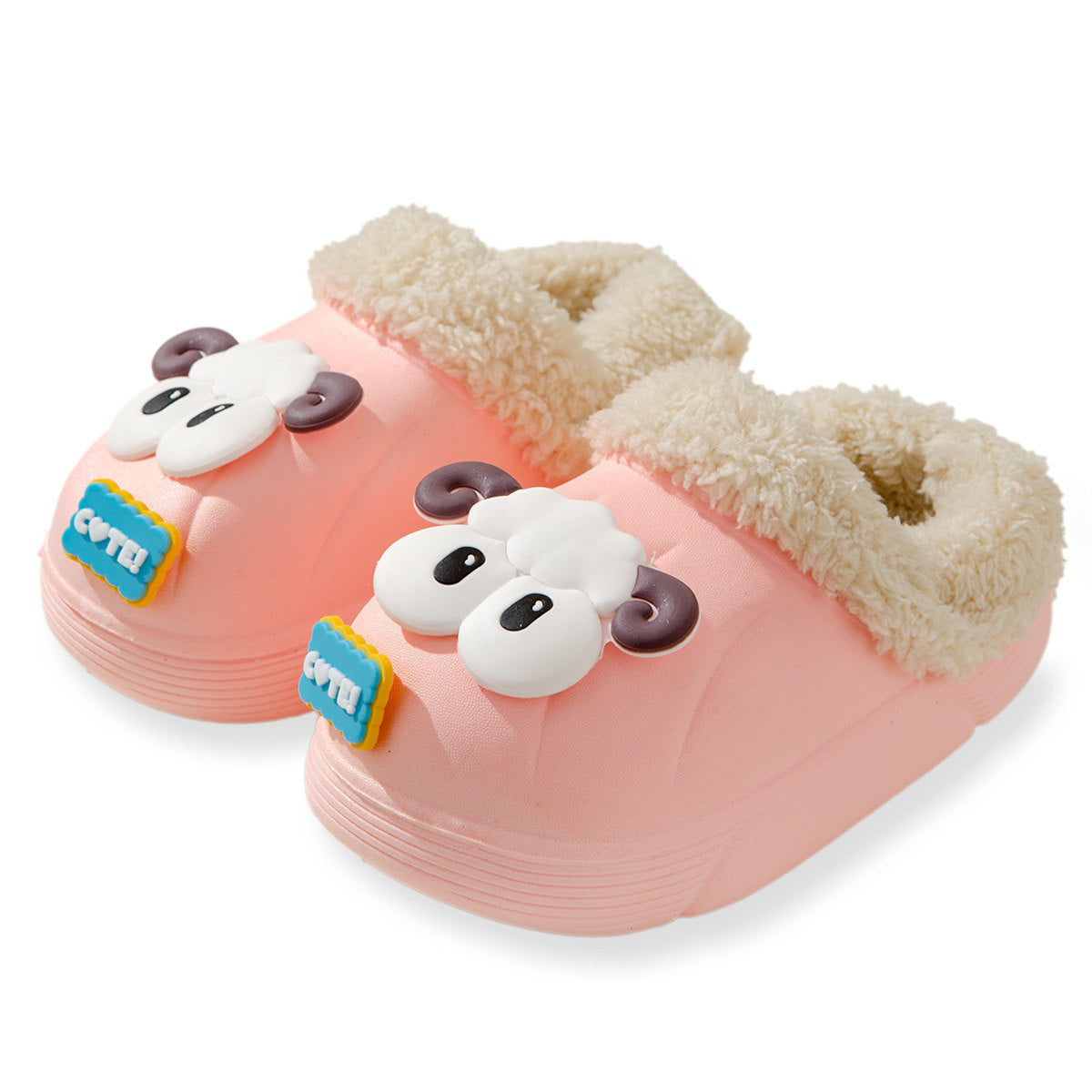 Simple cute pink warm home style for children's boys and girls, waterproof and non-slip cotton slippers