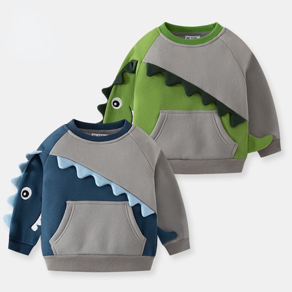 Round Neck 3D Dinosaur Colorblock Sweatshirt