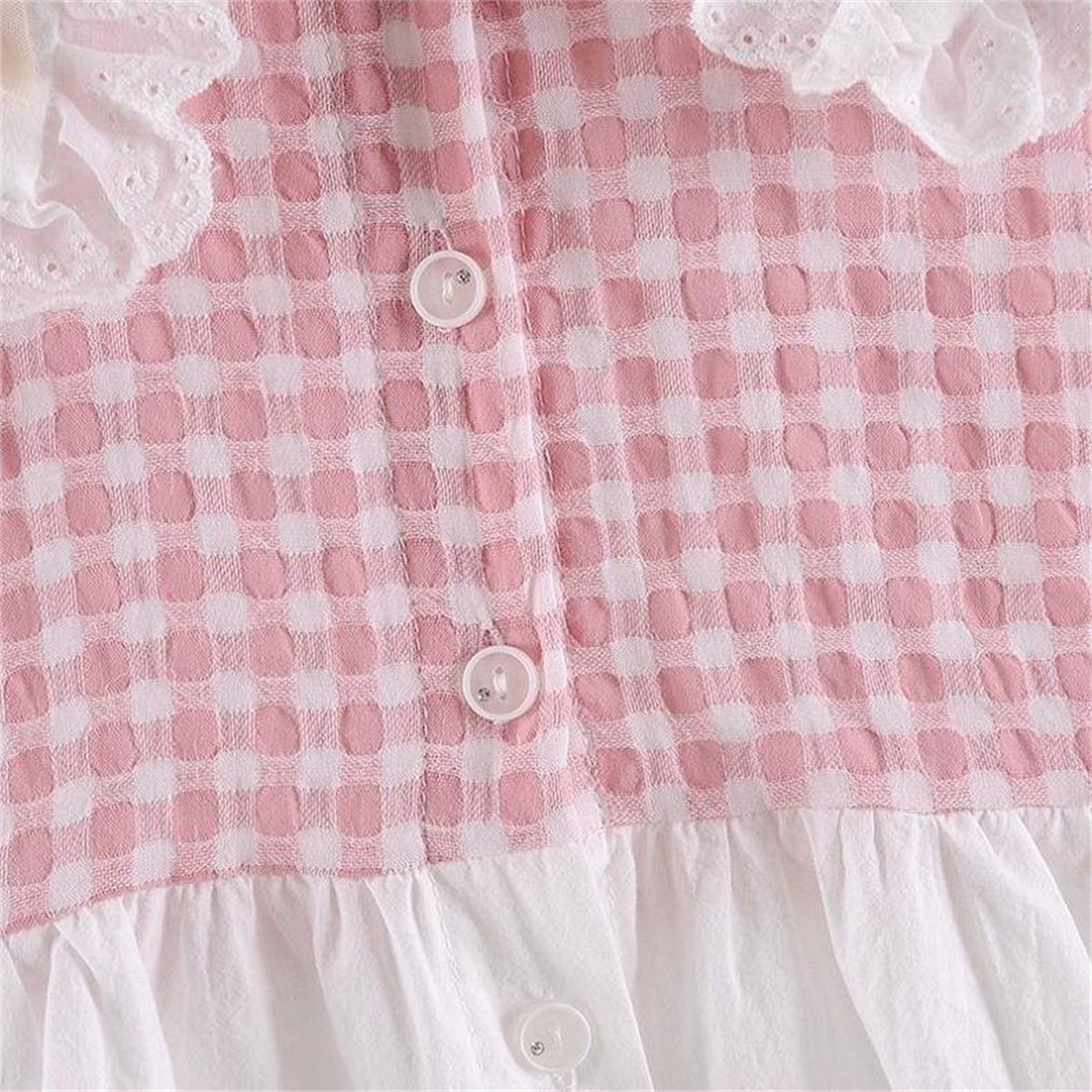 Girls Spring Long Sleeve Princess Style Plaid Fake Two-piece Shirt