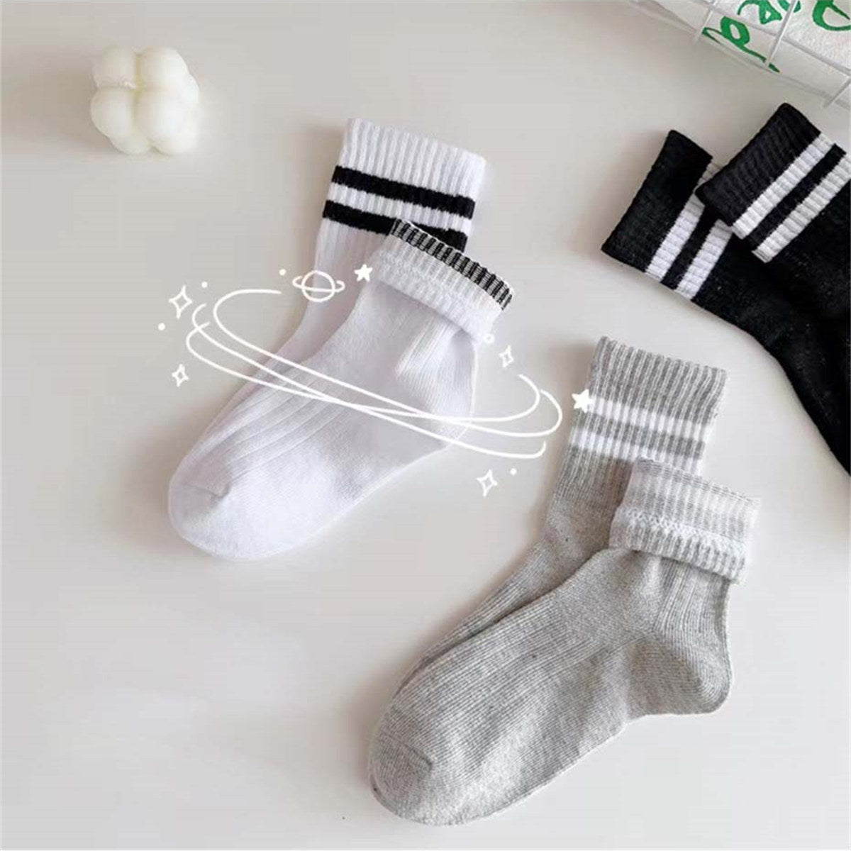 Children's spring and autumn casual college style parallel bars men's and women's short socks