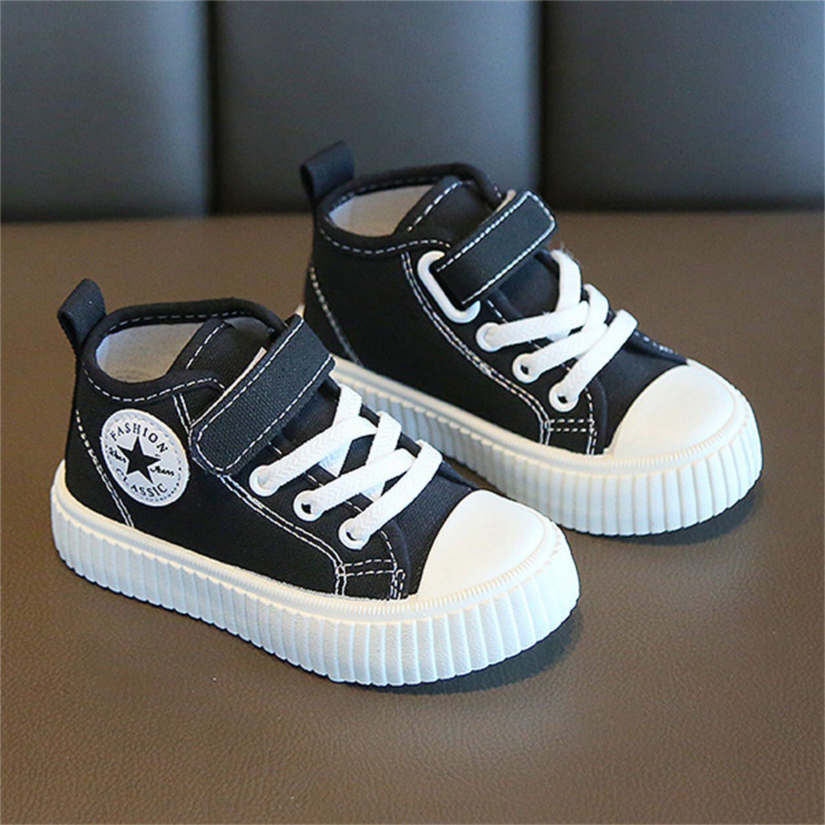 Children's solid color star high top canvas shoes