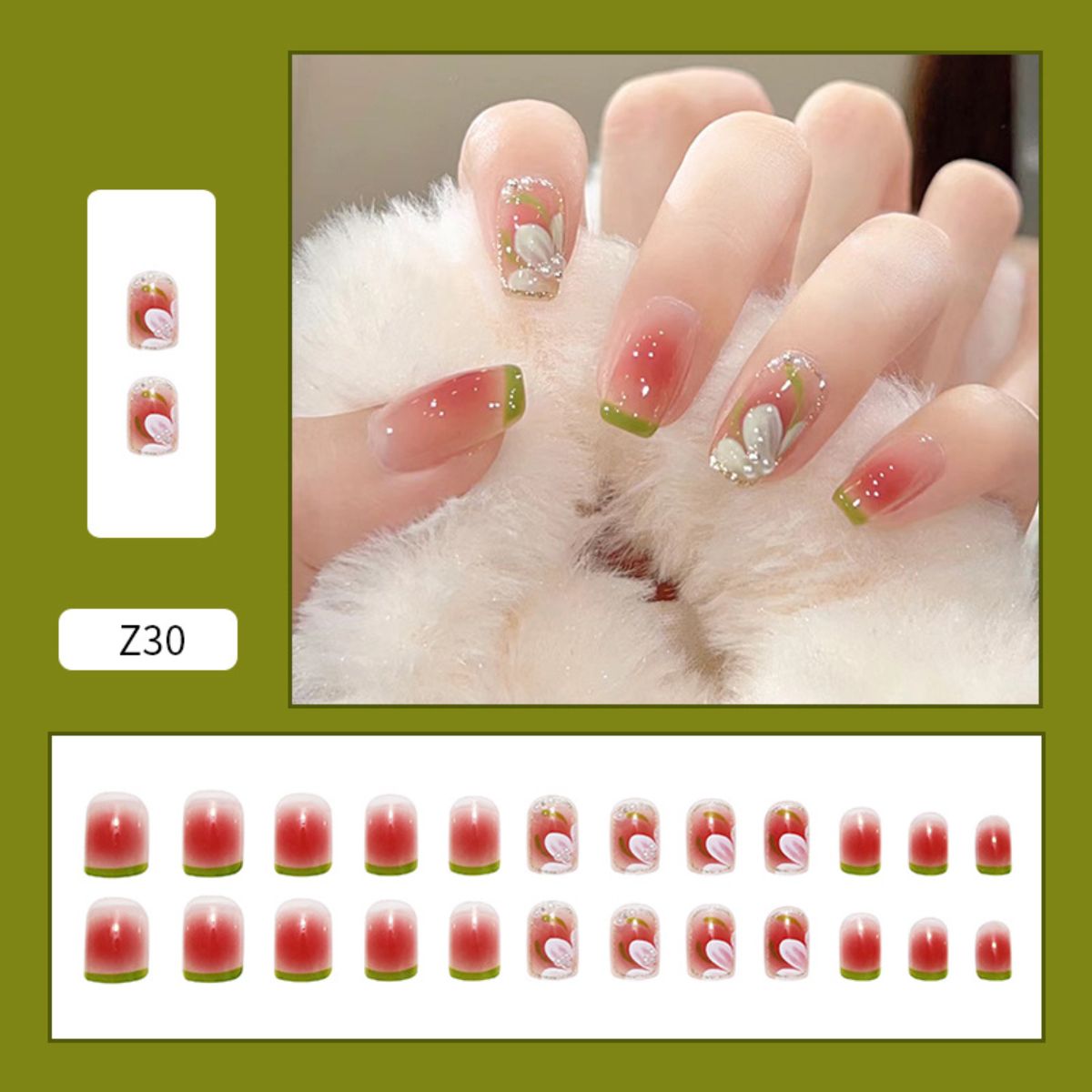 Nail Art Flower Blush Wearable Nail Short Removable False Nail Tips