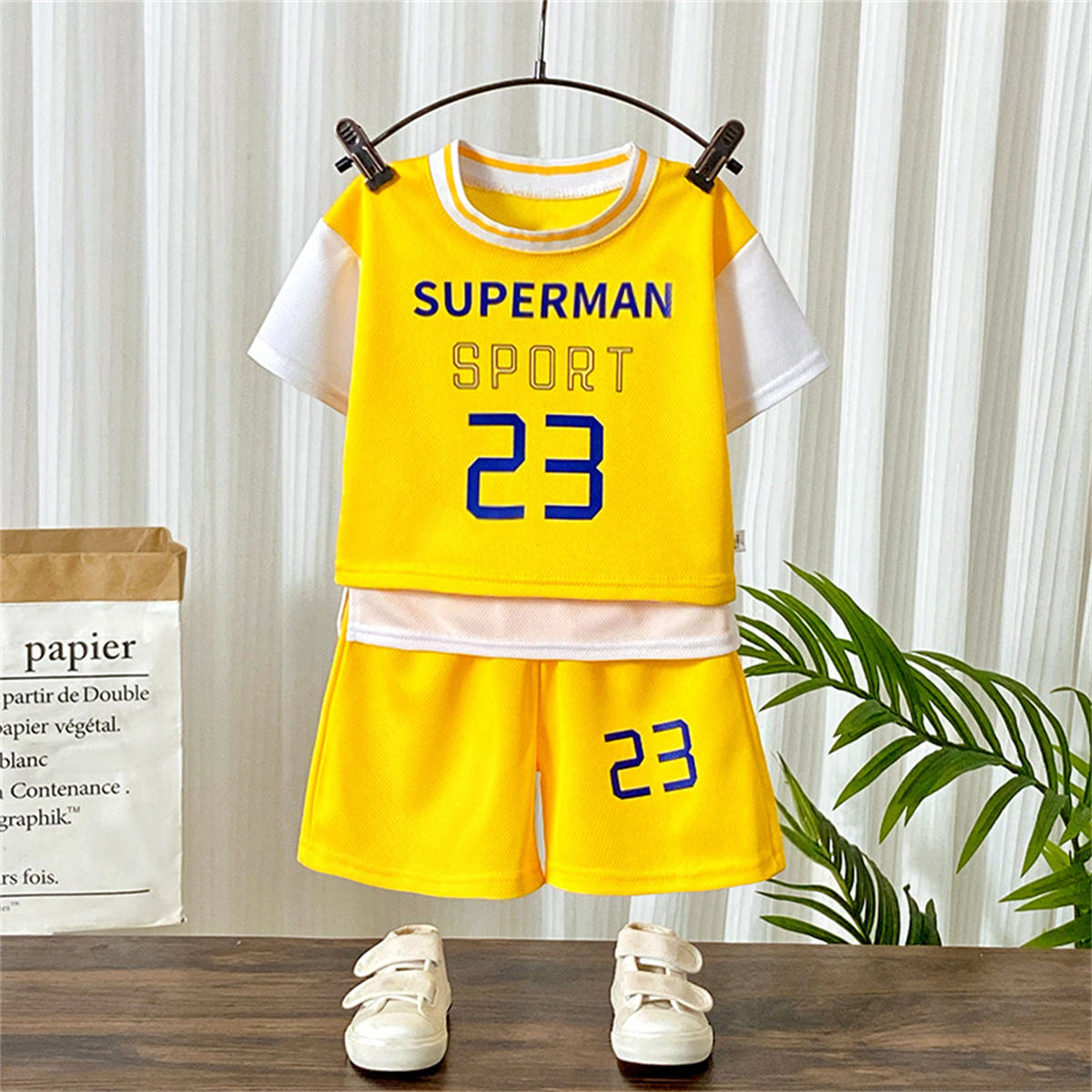 New summer children's sports short-sleeved basketball uniforms set fake two-piece boys' jerseys girls' clothing