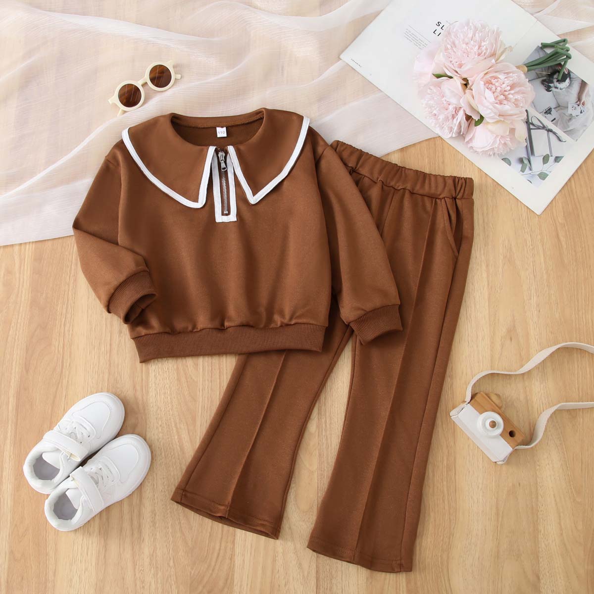 New autumn style little girl casual two-piece suit for girls fashionable bell-bottom pants and sweatshirt suit