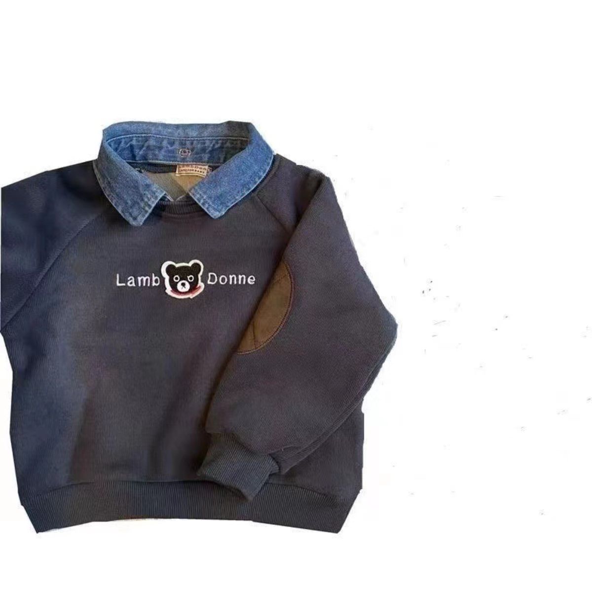 Autumn and winter boys' sweatshirt plus velvet polo shirt children's new long-sleeved cotton T-shirt lapel fake two-piece top