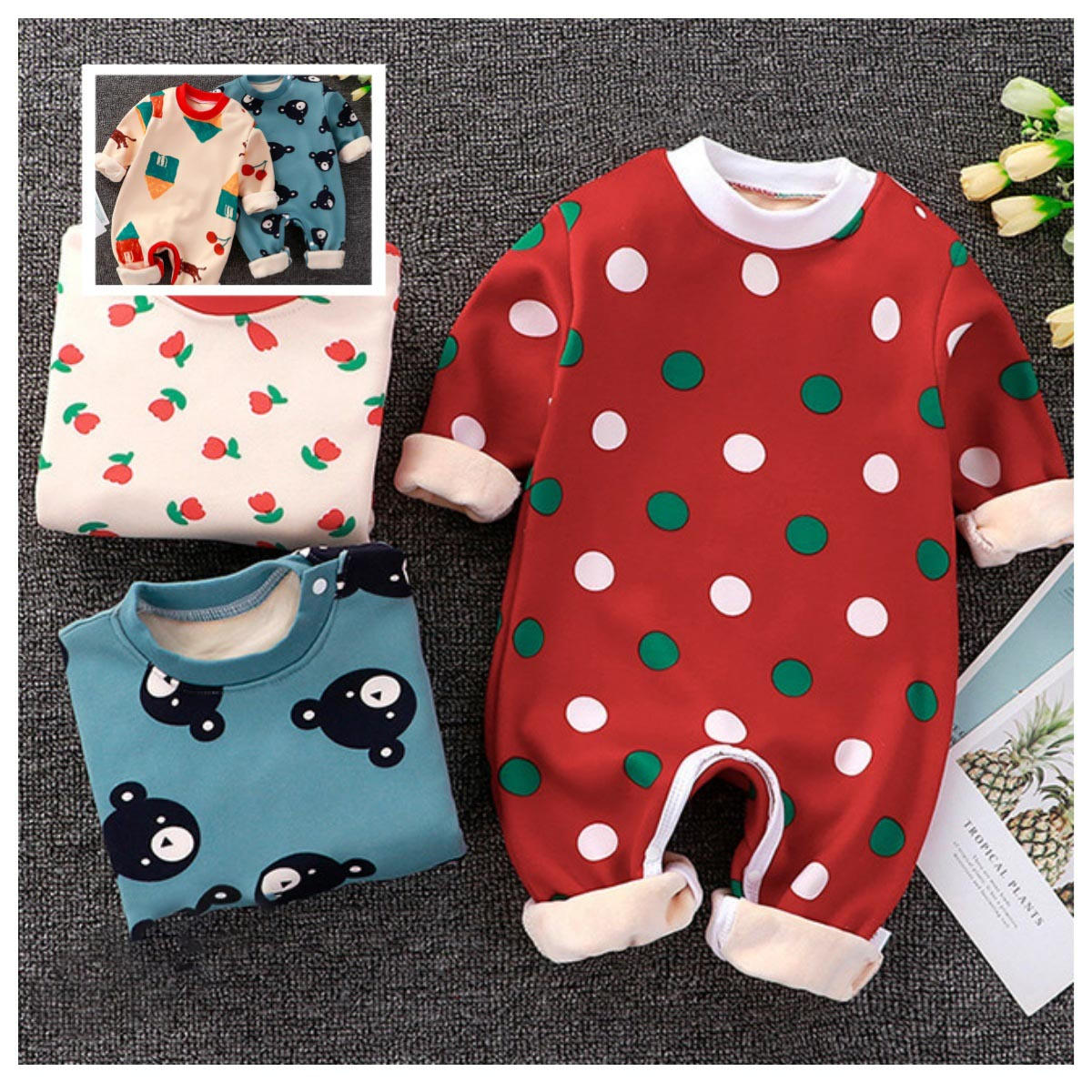 Baby jumpsuit autumn and winter warm suit newborn clothes plus fleece romper