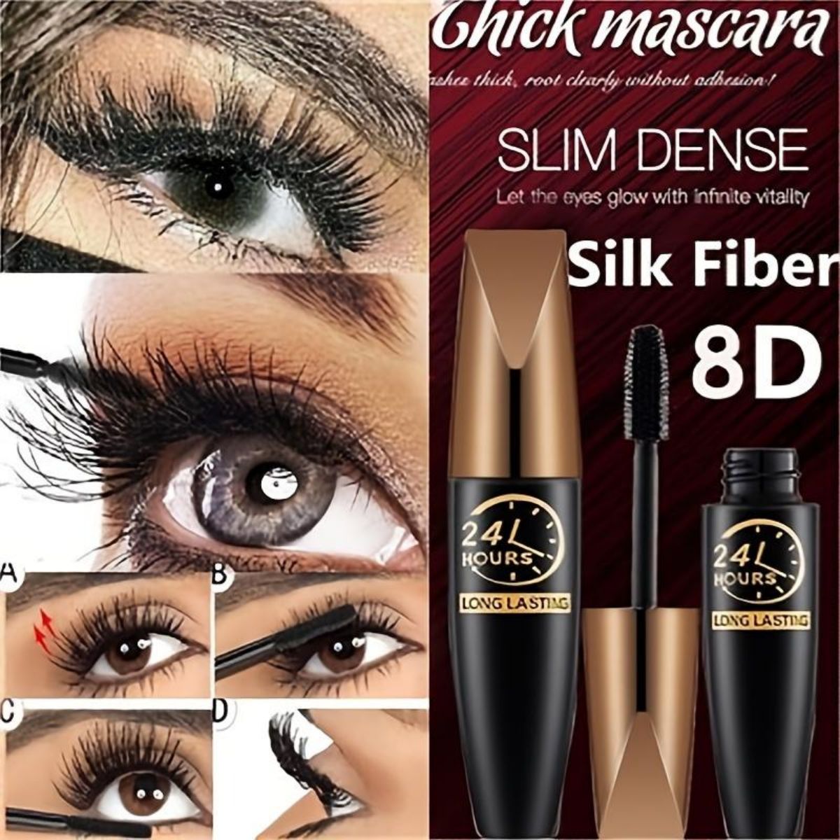 24-hour makeup-holding, no smudging, no fading, waterproof and sweat-proof, thickening and lengthening mascara