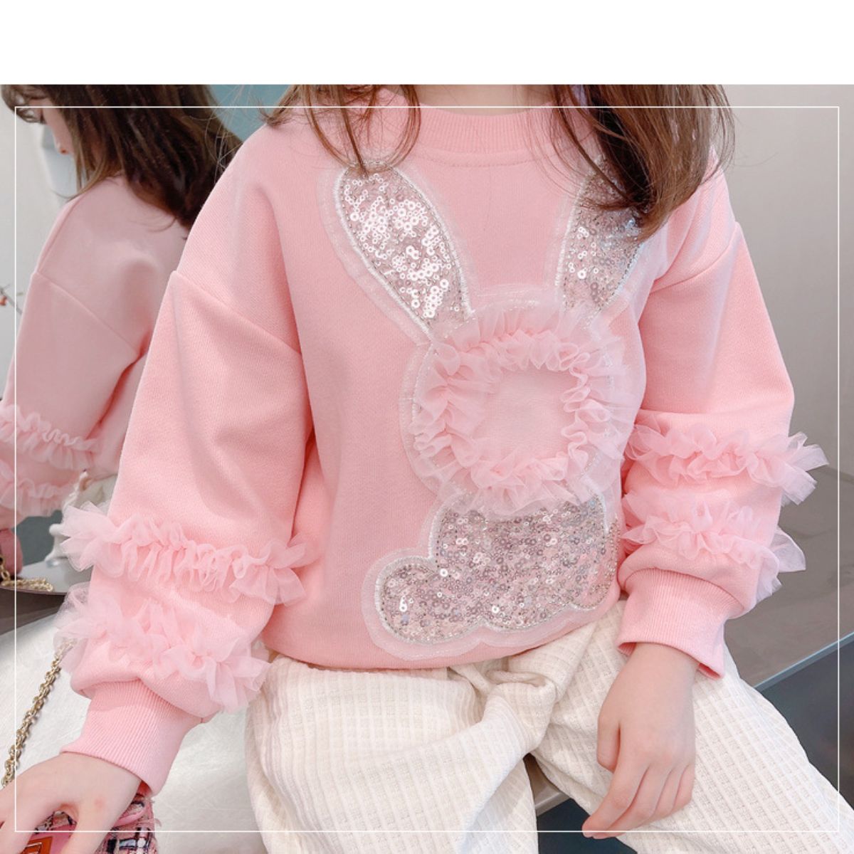 Girls' fleece sweatshirt new spring and autumn clothes for girls bunny pullover top children's pink long sleeve