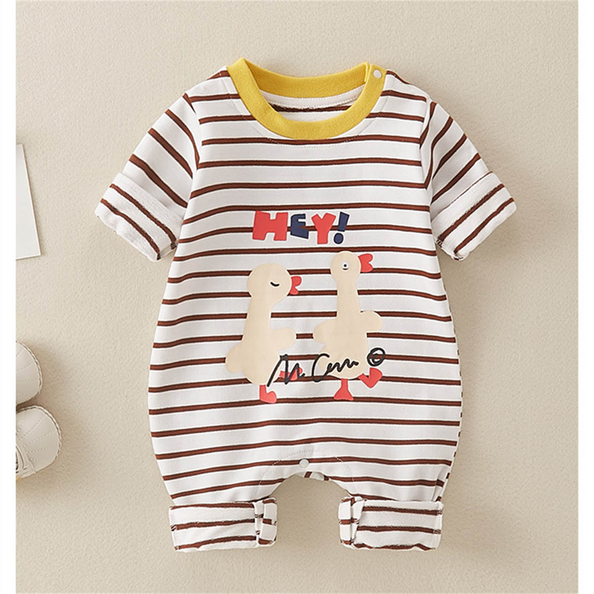 Autumn newborn pure cotton single layer comfortable cartoon striped romper