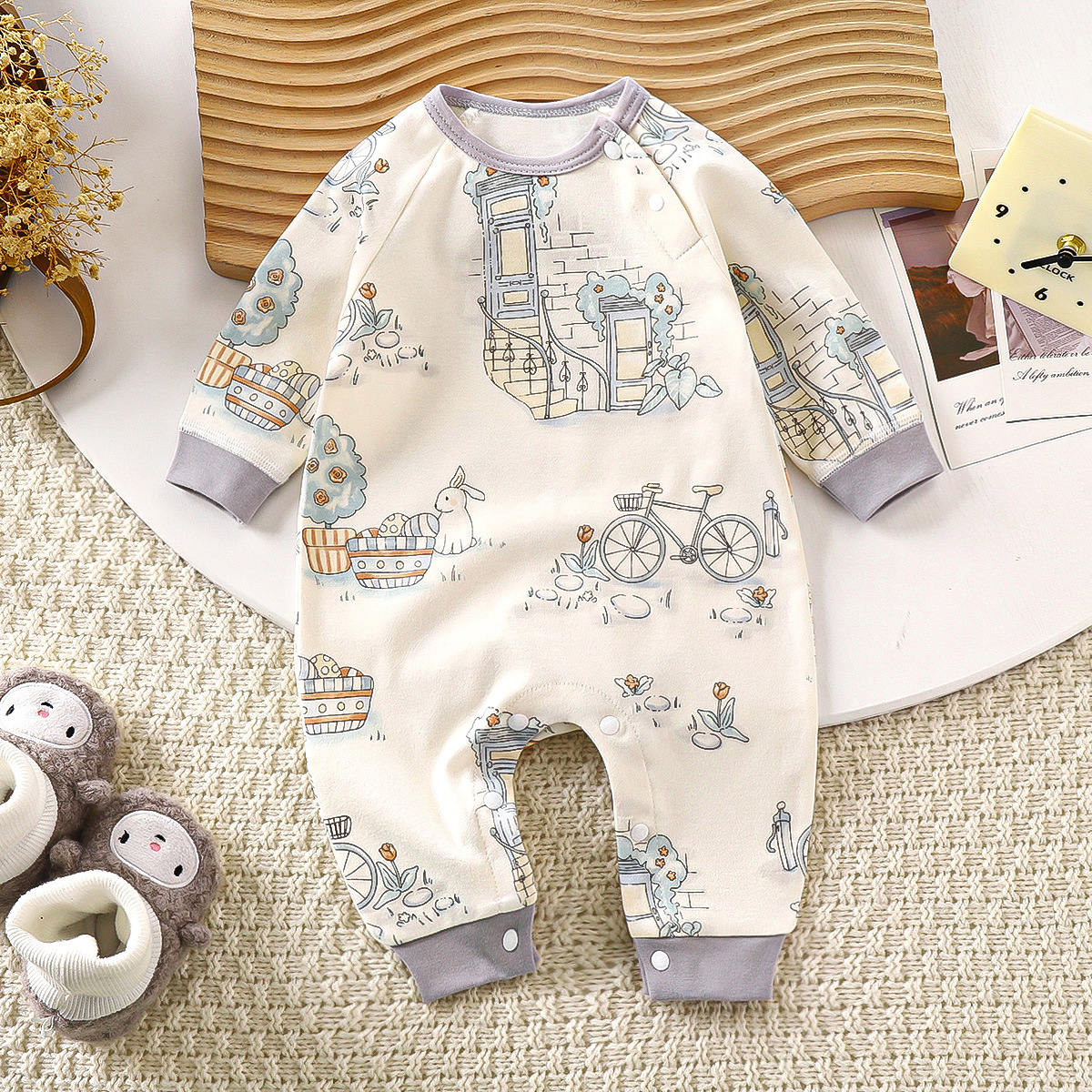 Baby Onesie Cartoon Long Sleeve Crawling Suit Newborn Clothes Cotton Boneless Hoodie