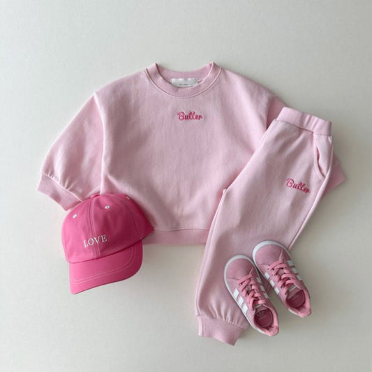 New cotton letter colored boys and girls sweatshirt + trousers suit for small and medium-sized children