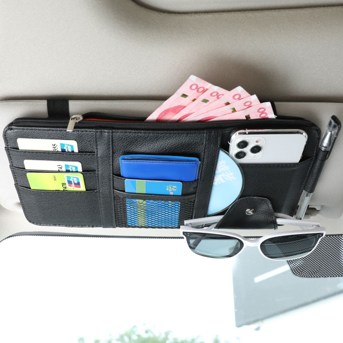 Car multifunctional card storage bag with zipper