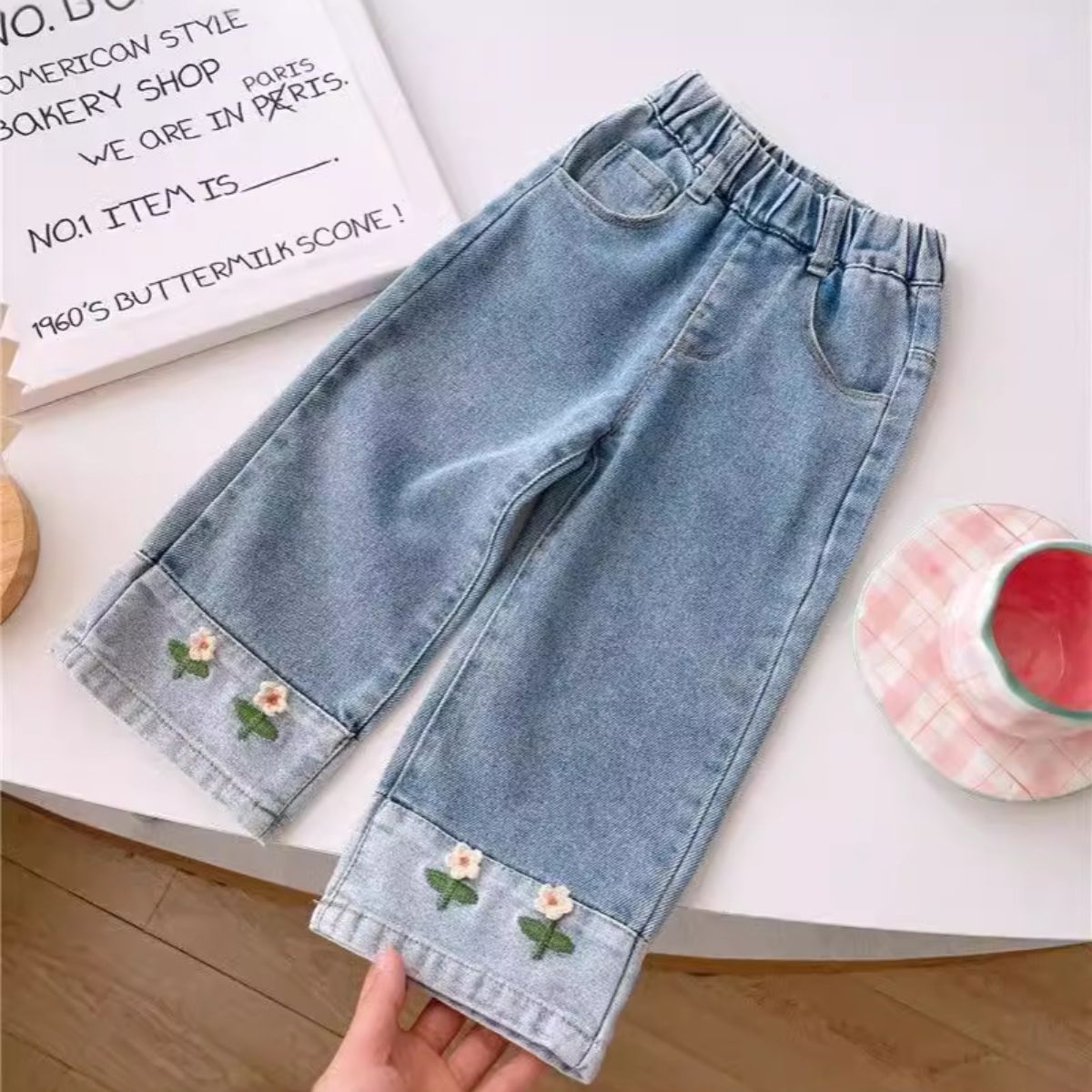 Girls Straight Jeans Spring and Autumn Fashion Loose Girls Wide Leg Pants Children's Pants Children's Pants