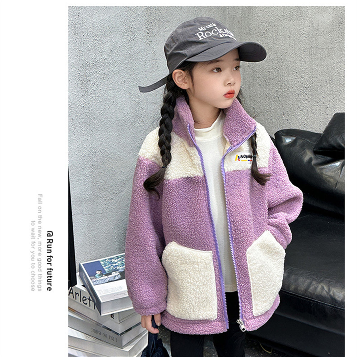 Winter plush and thickened color matching casual jacket for boys and girls