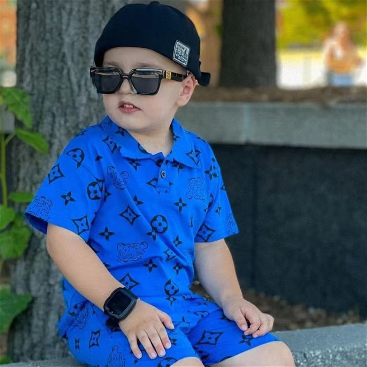 Children's and boys' fashionable retro style square large size UV protection versatile sunglasses