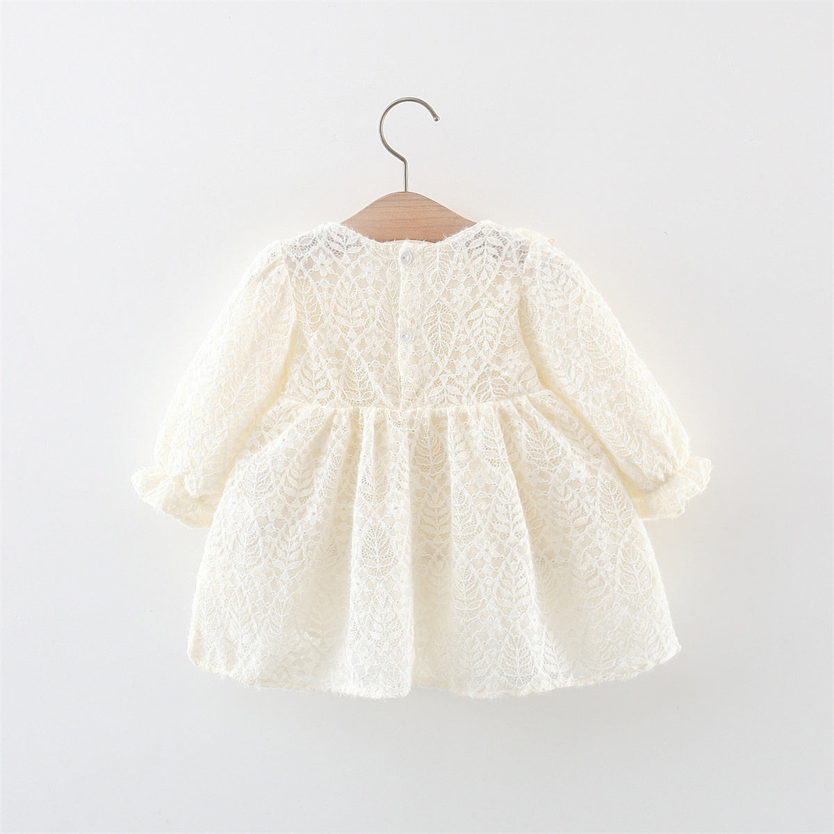 Girls lace solid color long sleeve dress