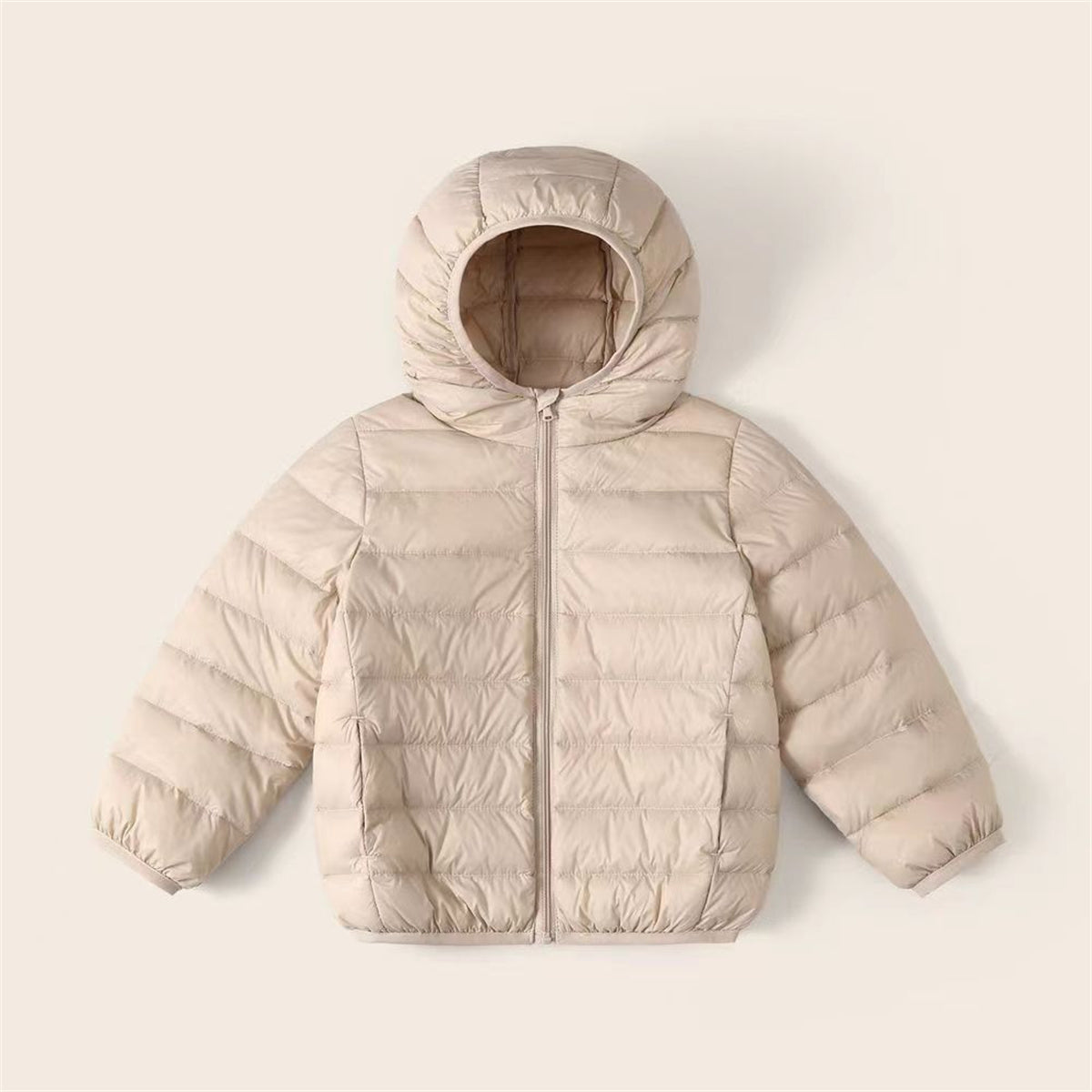 Winter simple solid color thin hooded short down jacket for boys and girls