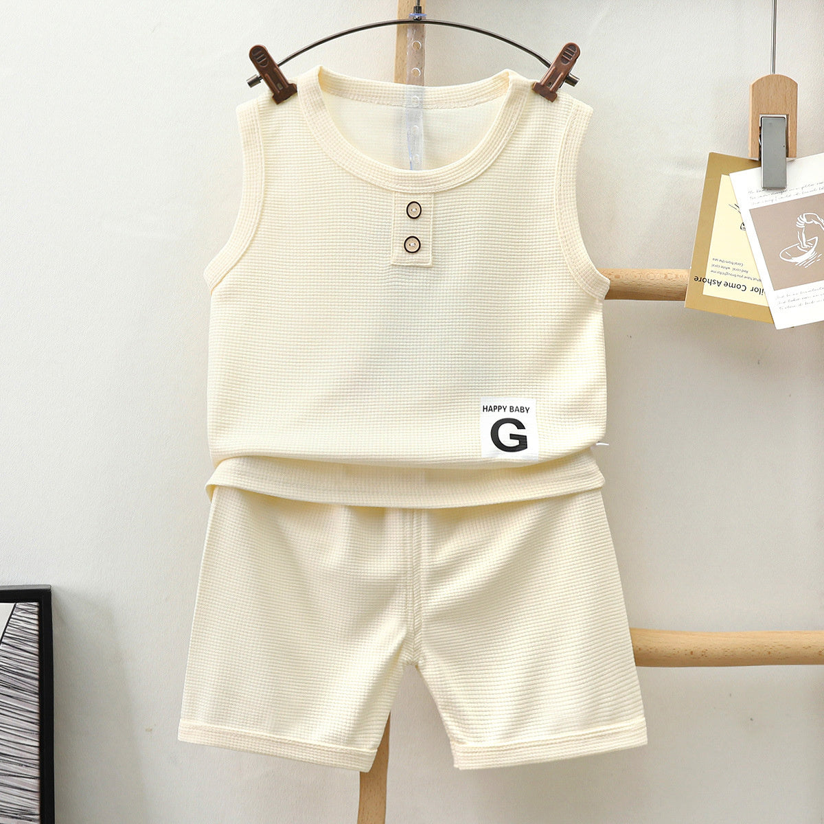 Children vest suit summer waffle boys girls shorts summer clothes