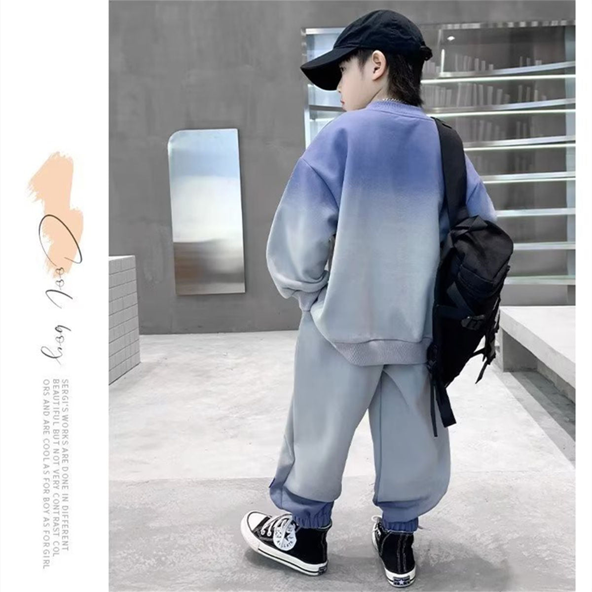 Autumn gradient temperament sports style sweater suit for middle and large boys