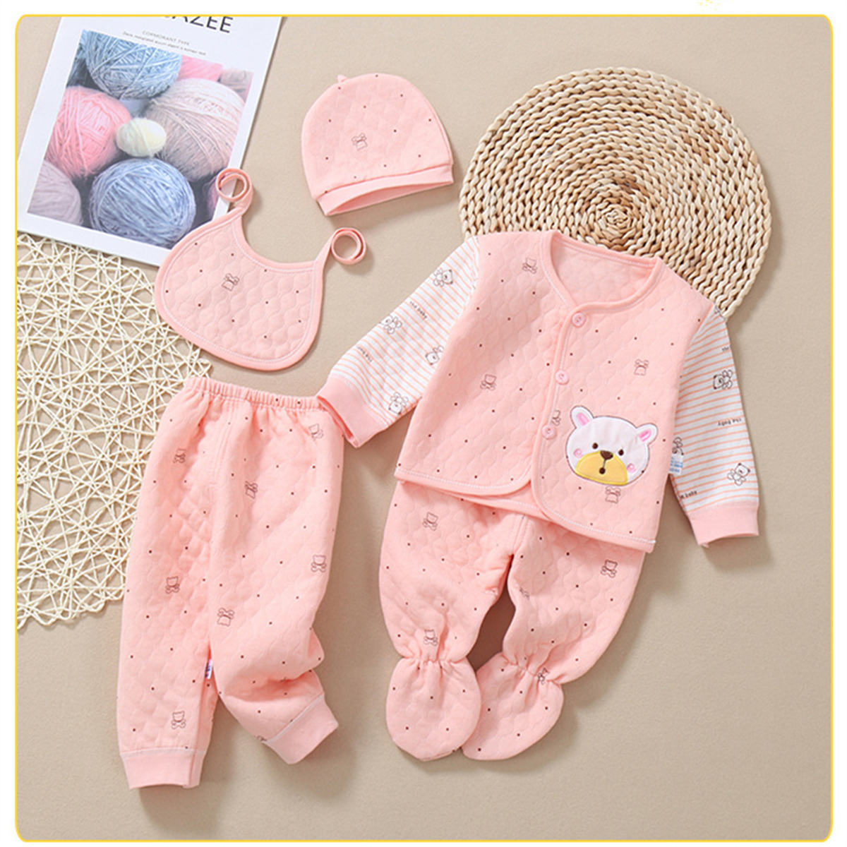 Newborn baby autumn and winter thick cotton clothes five-piece set