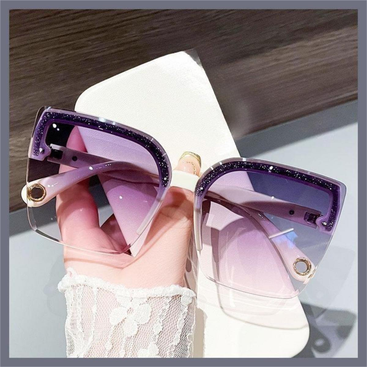 Frameless personality trend sunglasses women's UV protection street style sunglasses new large square sunglasses