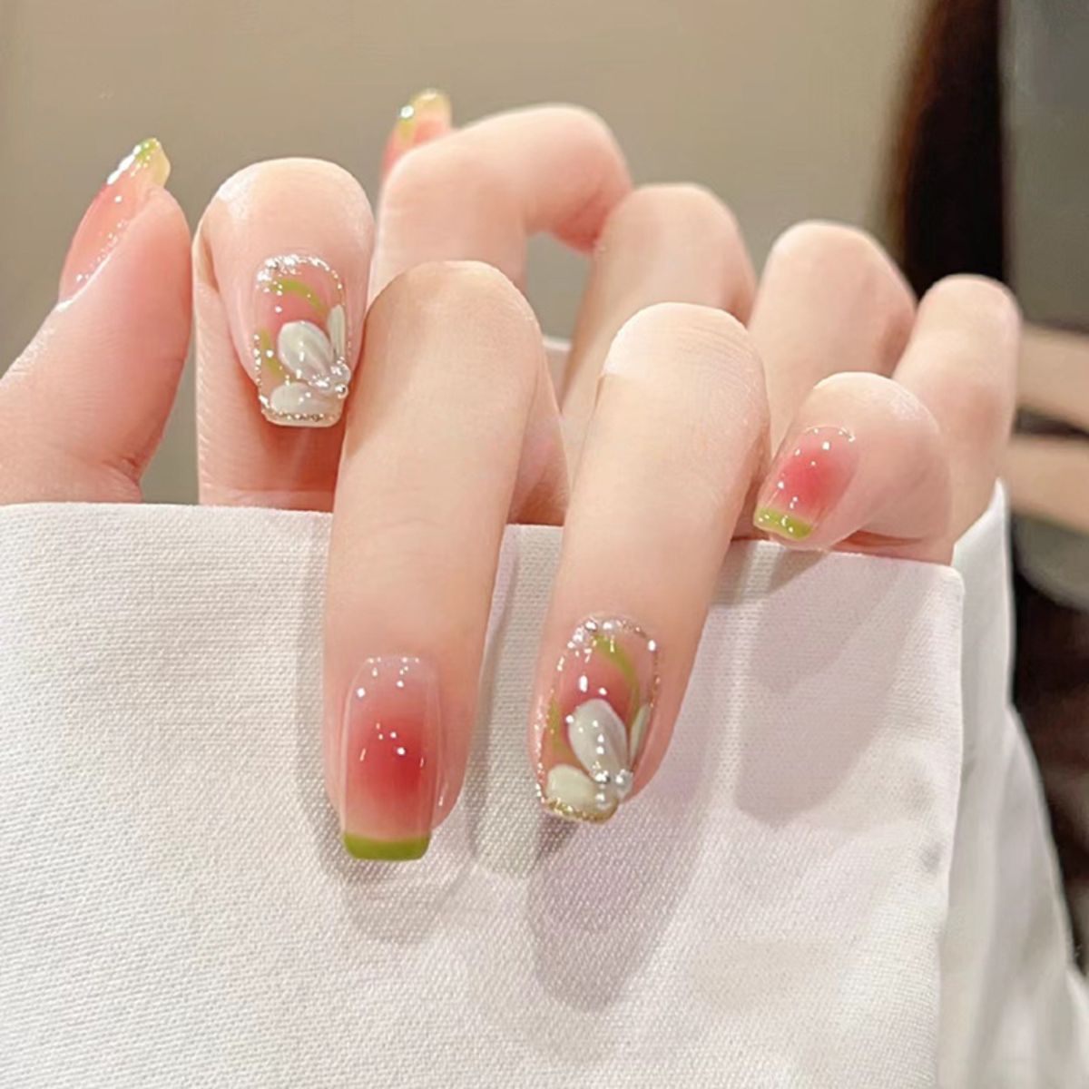 Nail Art Flower Blush Wearable Nail Short Removable False Nail Tips