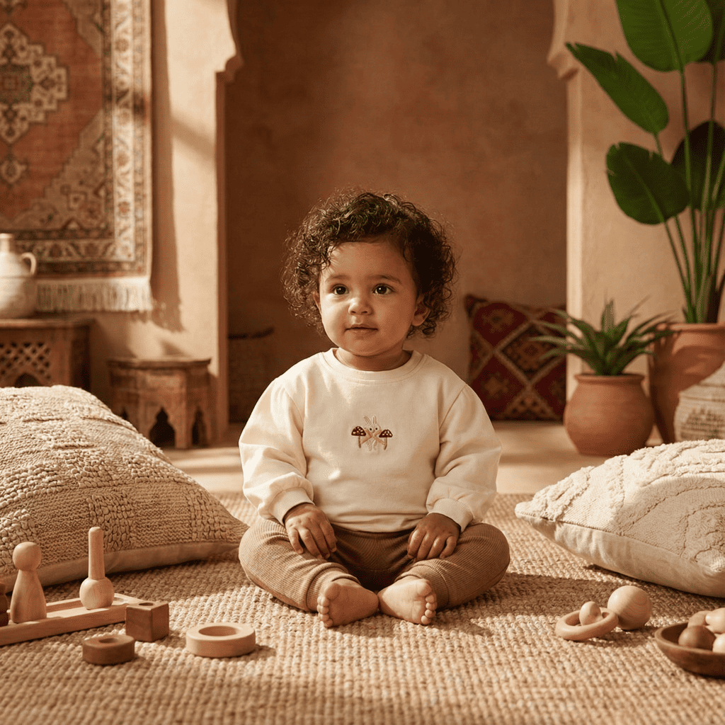 بلوزة كريمية مطرزة على شكل فطر بأكمام منفوخة | سويت شيرت أنيق للأطفال الصغار (12 شهرًا - 4 سنوات)