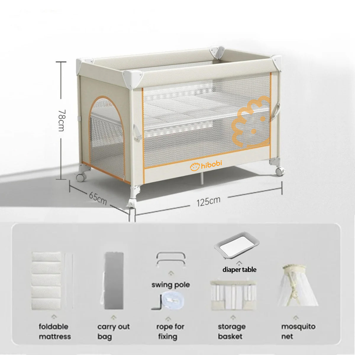 Foldable Outdoor Baby Crib with Mosquito Net