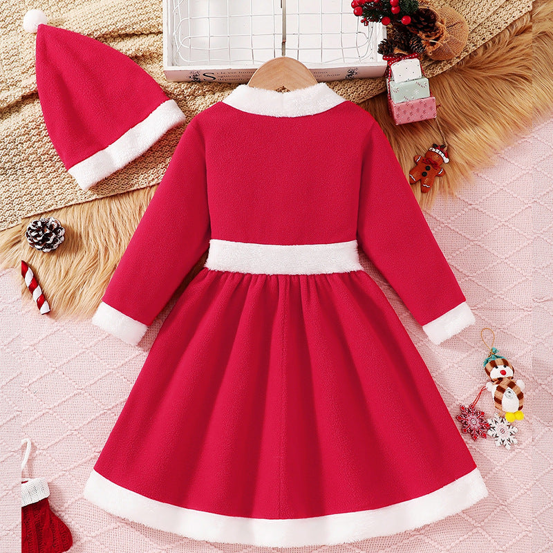 Medium and large girls winter Christmas sweet long-sleeved dress