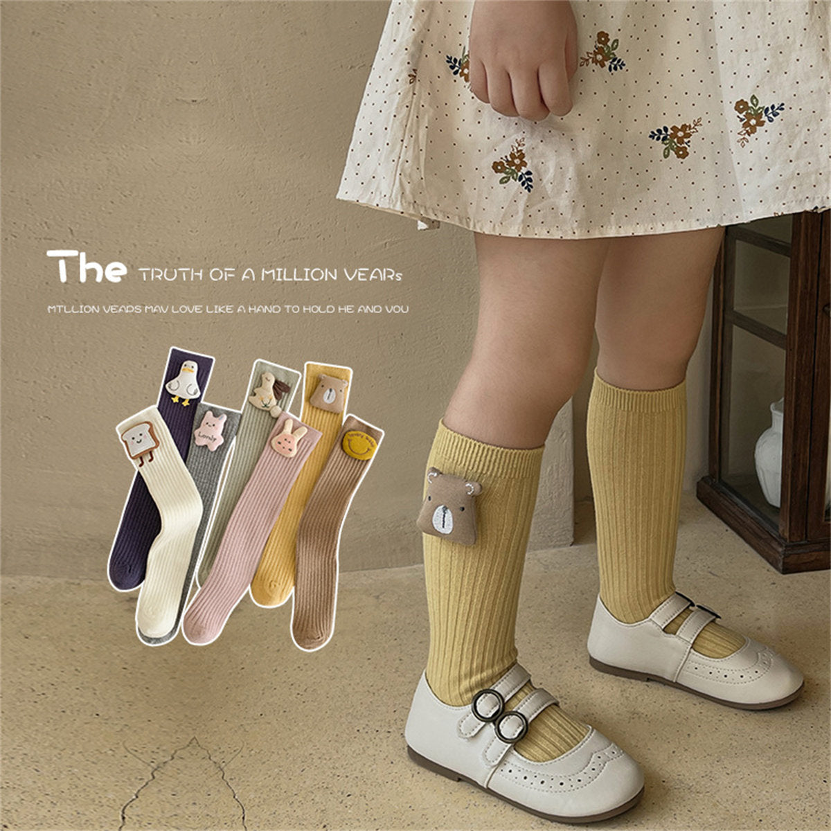 Children's cute doll pattern cute cartoon style calf socks mid-tube socks