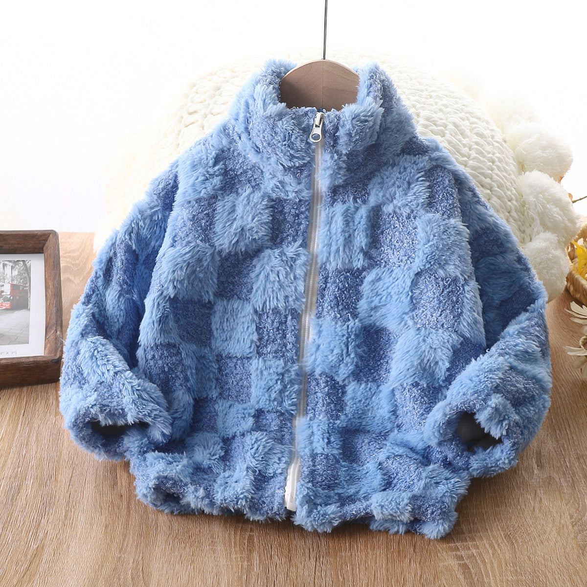 kids velvet jacket with zipper and stand collar