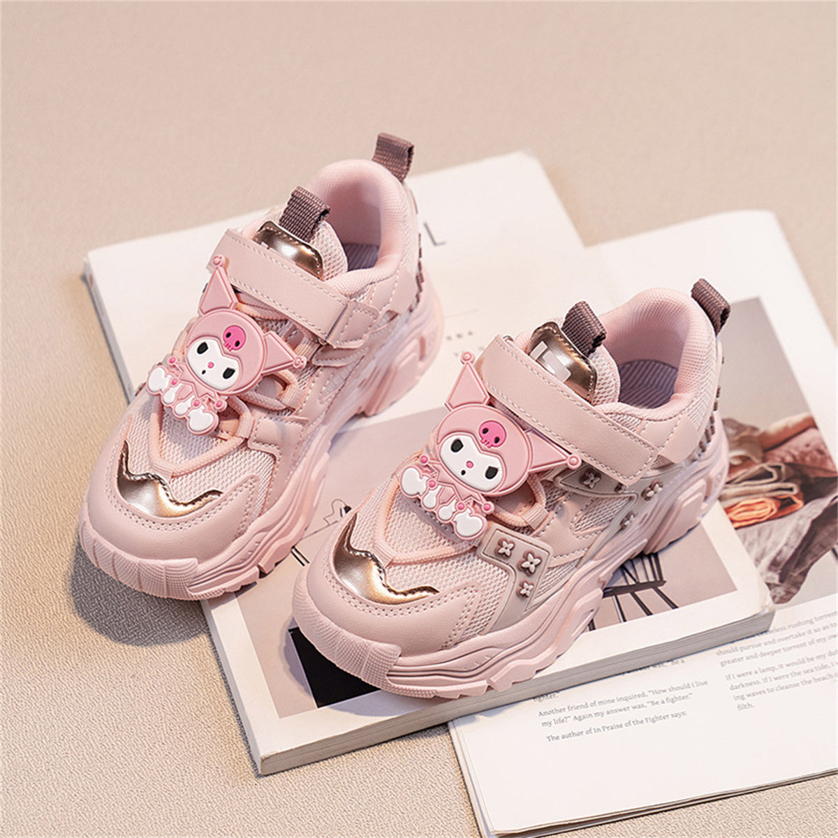 Girls' Kuromi Thick-soled Daddy Shoes Breathable Autumn Style All-match Fashion Velcro Sports Shoes