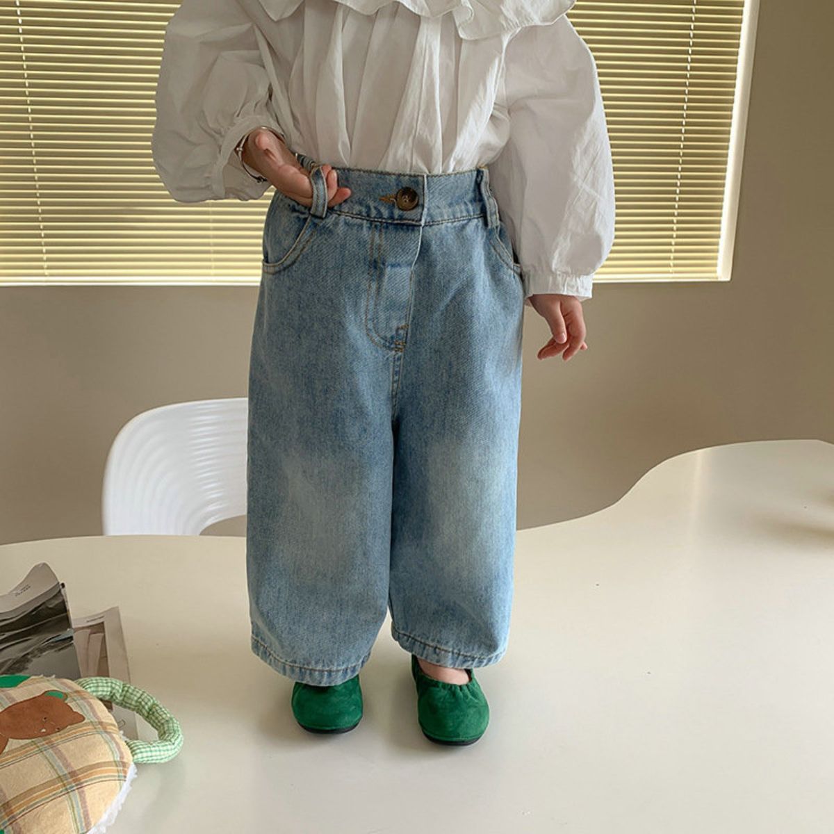 Boys and girls pants loose wide leg jeans nine points pants