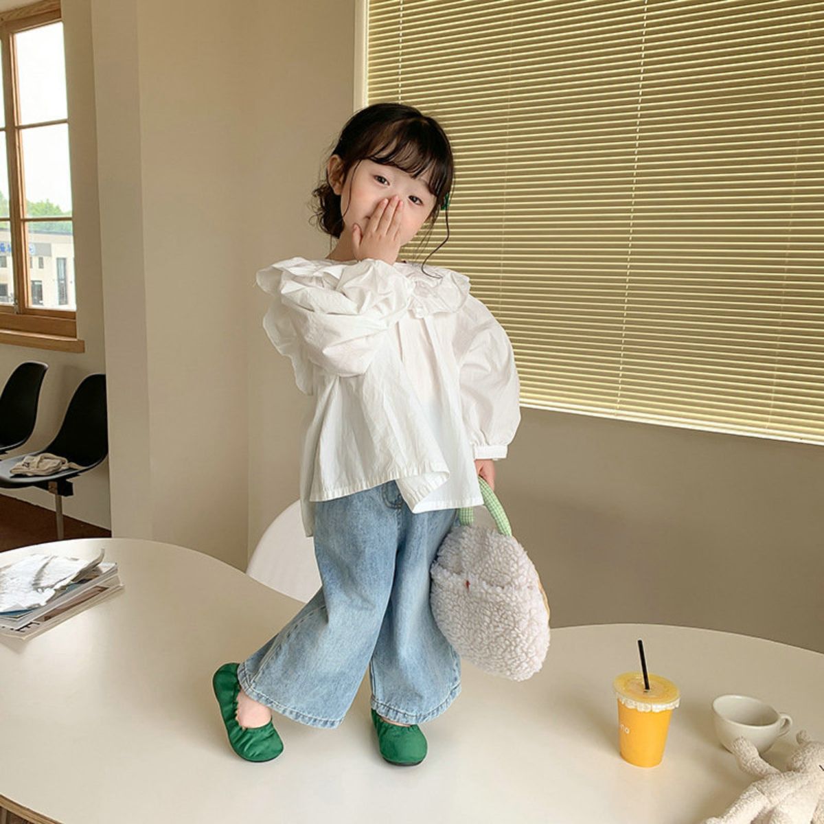 Boys and girls pants loose wide leg jeans nine points pants