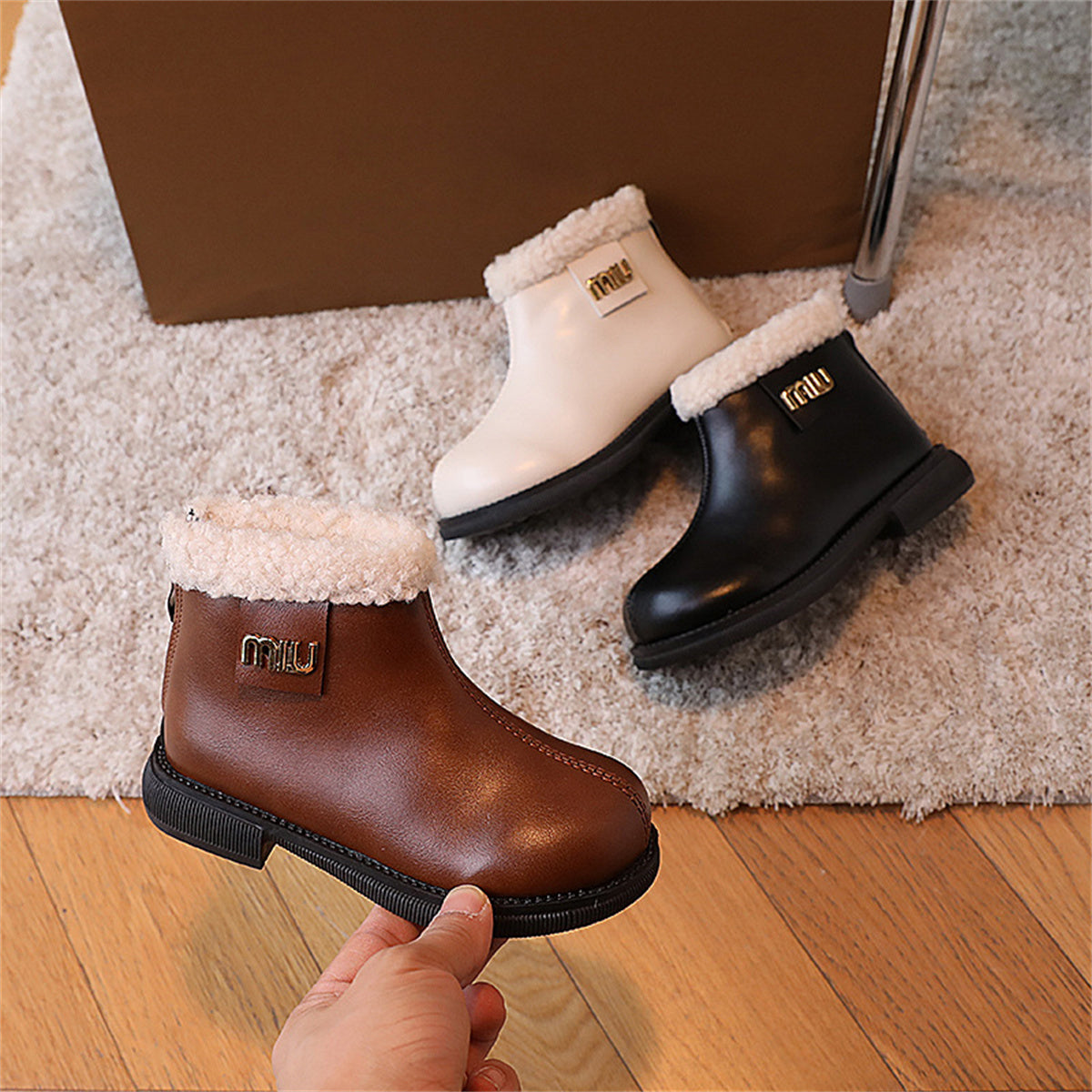 Classic simple and versatile cotton short leather boots for middle and large children and girls