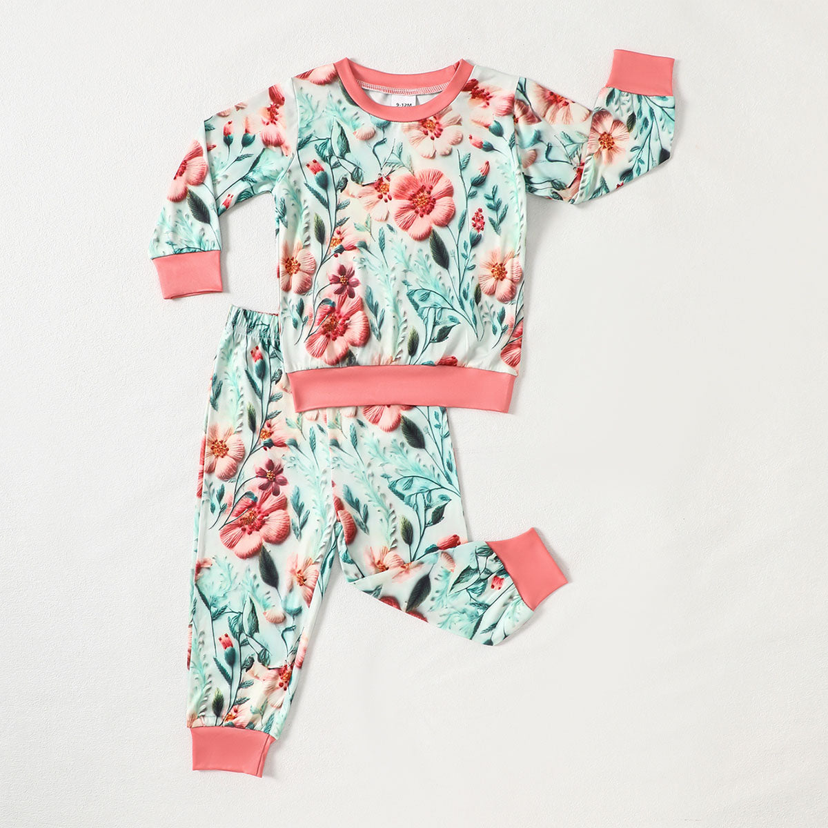 Spring and Autumn Baby Flower Print Set Toddler Long Sleeve Top and Pants 2-Piece Set