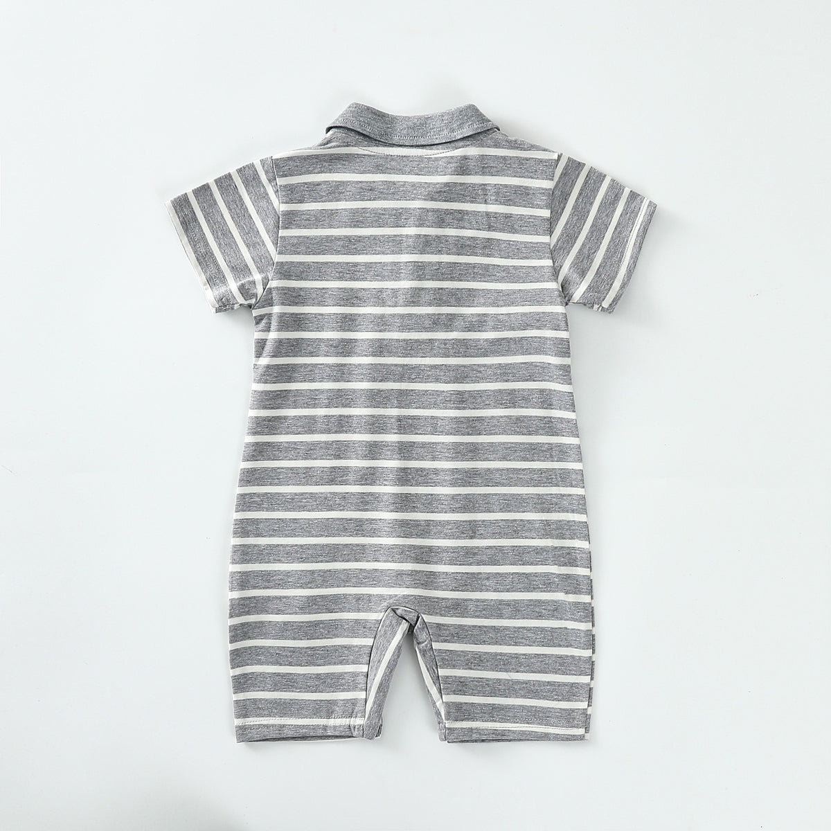 Striped lapel patch romper