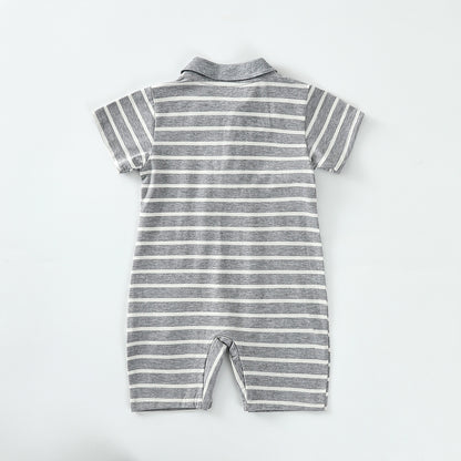 Striped lapel patch romper