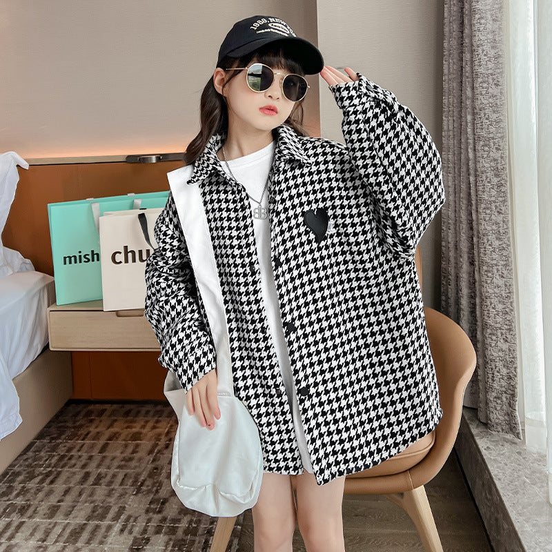 Girls plaid long sleeve windbreaker jacket