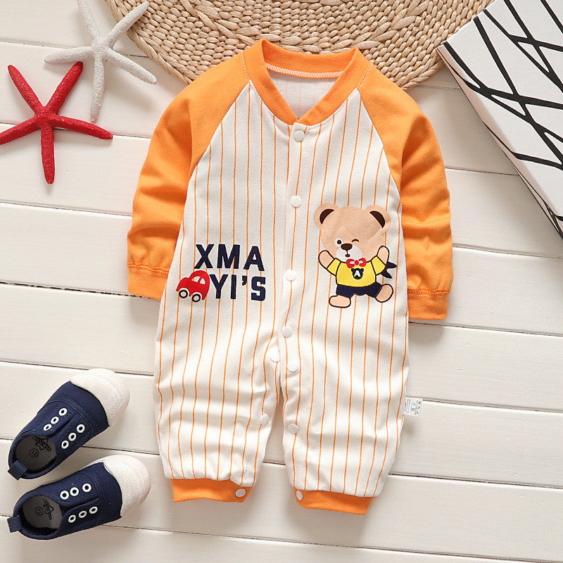 Baby Cute Stripes Letter Bear Printed  Long-sleeved long-leg romper