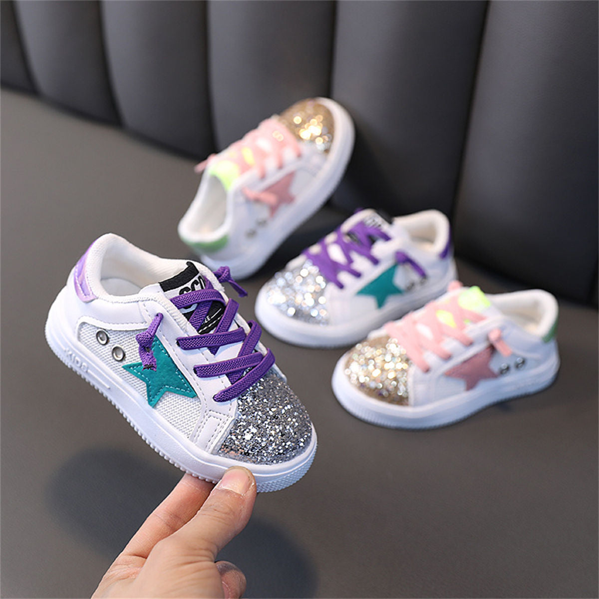 Toddler Girls Autumn Fashion Urban Style Sequined Stars Low-top Sneakers