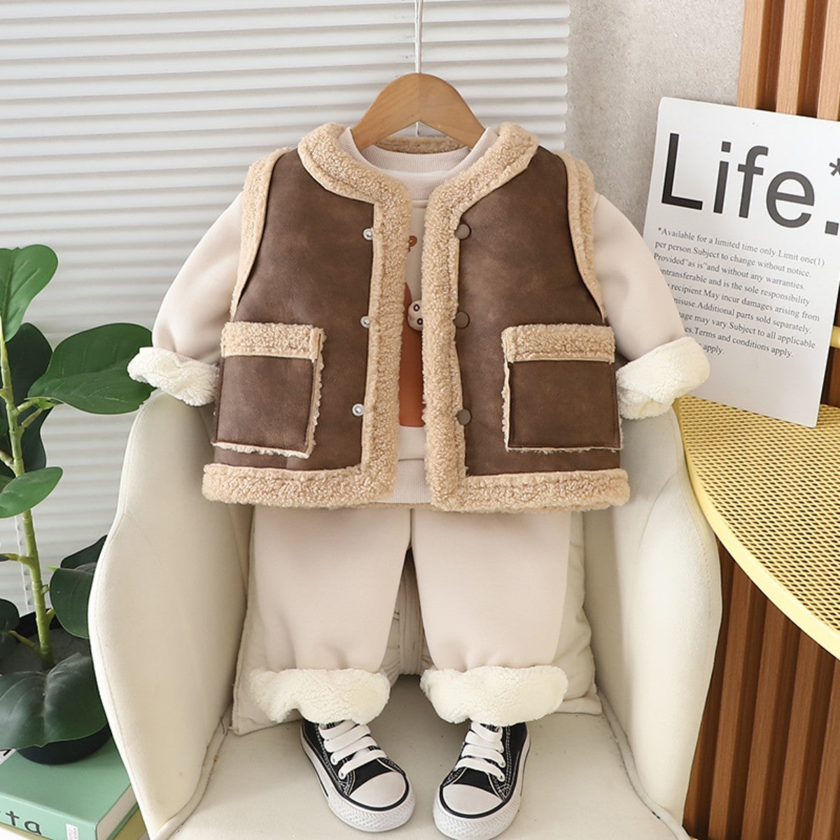 Boys vest winter three-piece suit for little boys stylish plus velvet warm outerwear vest suit