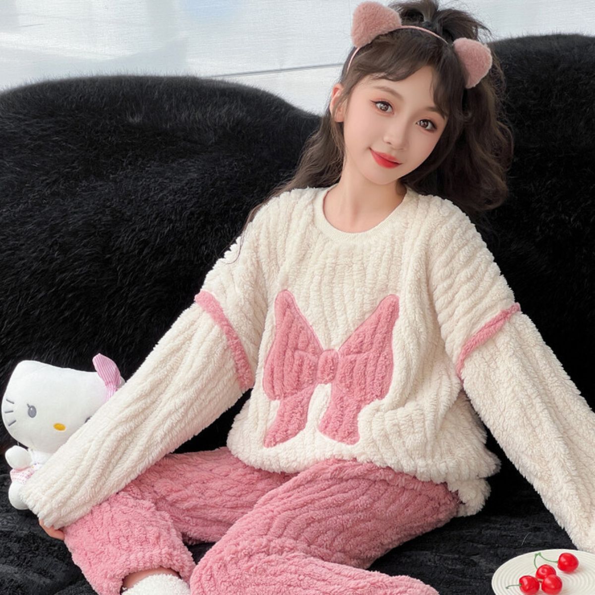 children's autumn and winter coral fleece pajamas set