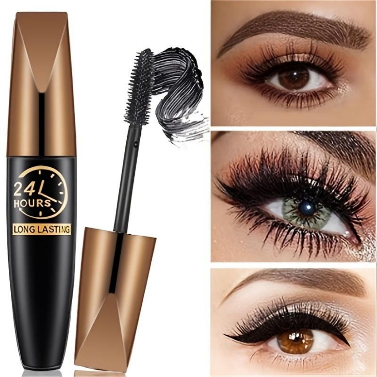 24-hour makeup-holding, no smudging, no fading, waterproof and sweat-proof, thickening and lengthening mascara