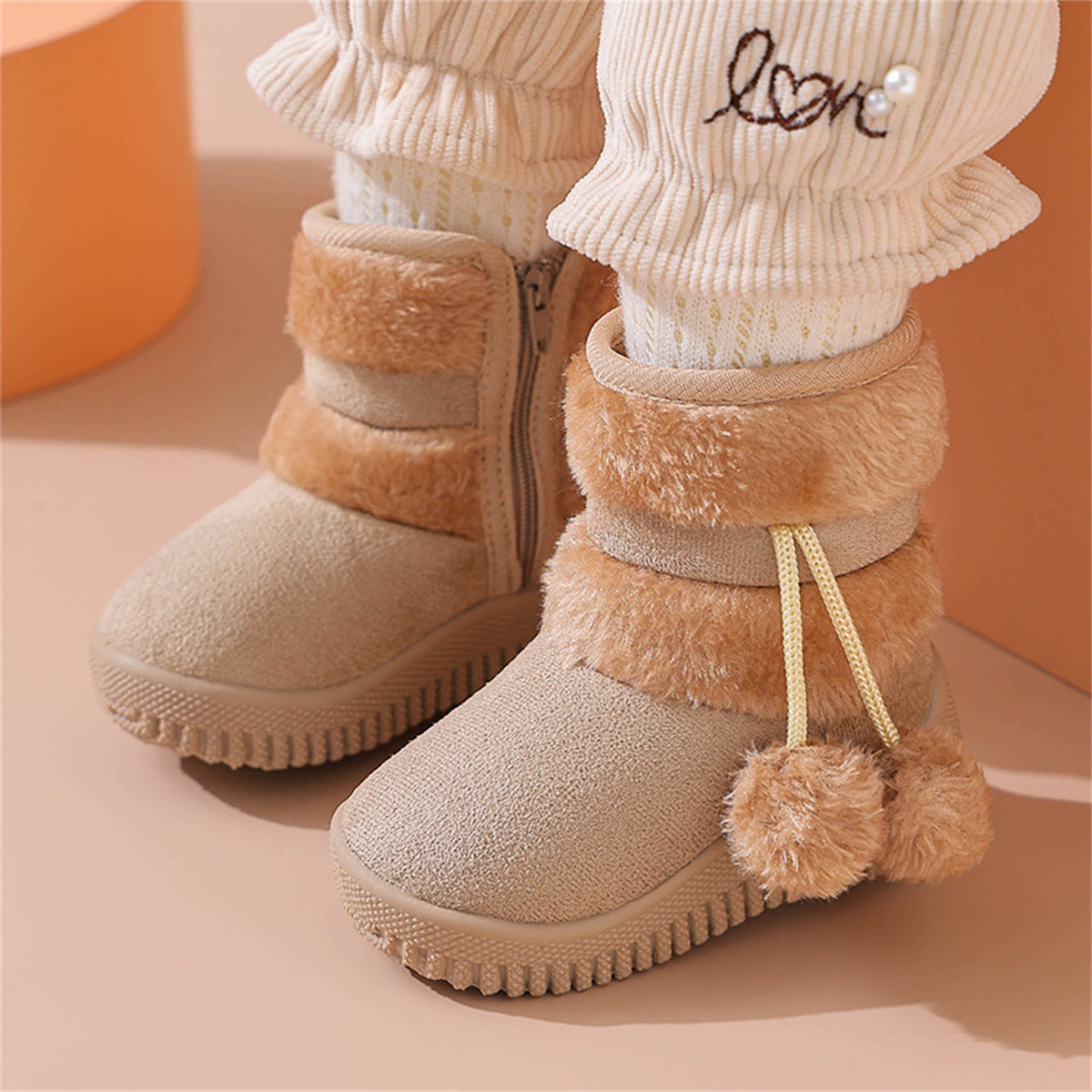 Children's girls cute bright color furry cute snow boots waterproof non-slip high top cotton shoes