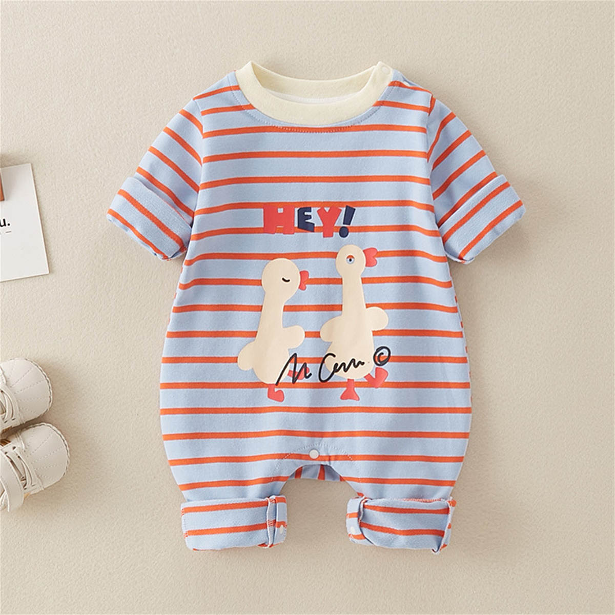 Autumn newborn pure cotton single layer comfortable cartoon striped romper