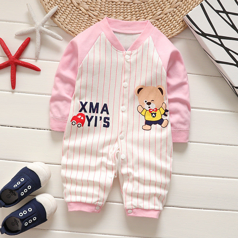 Baby Cute Stripes Letter Bear Printed  Long-sleeved long-leg romper