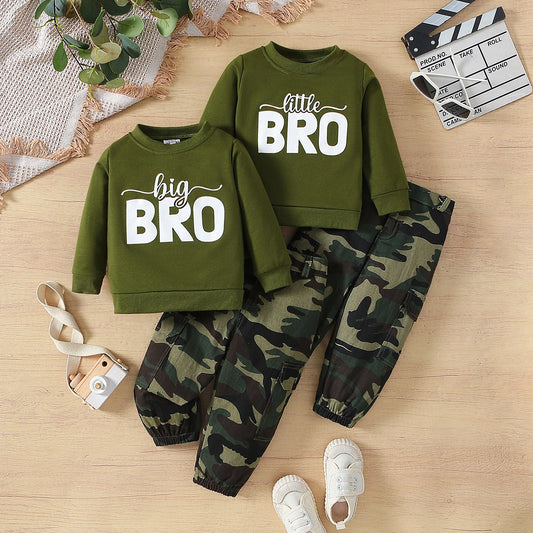 Boys' Autumn Suit Long Sleeve Letter Sweater Camouflage Pants Casual Suit