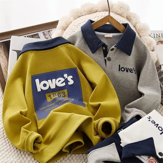 Polo shirts for middle and large children, sweatshirts for spring and autumn, long-sleeved tops for children