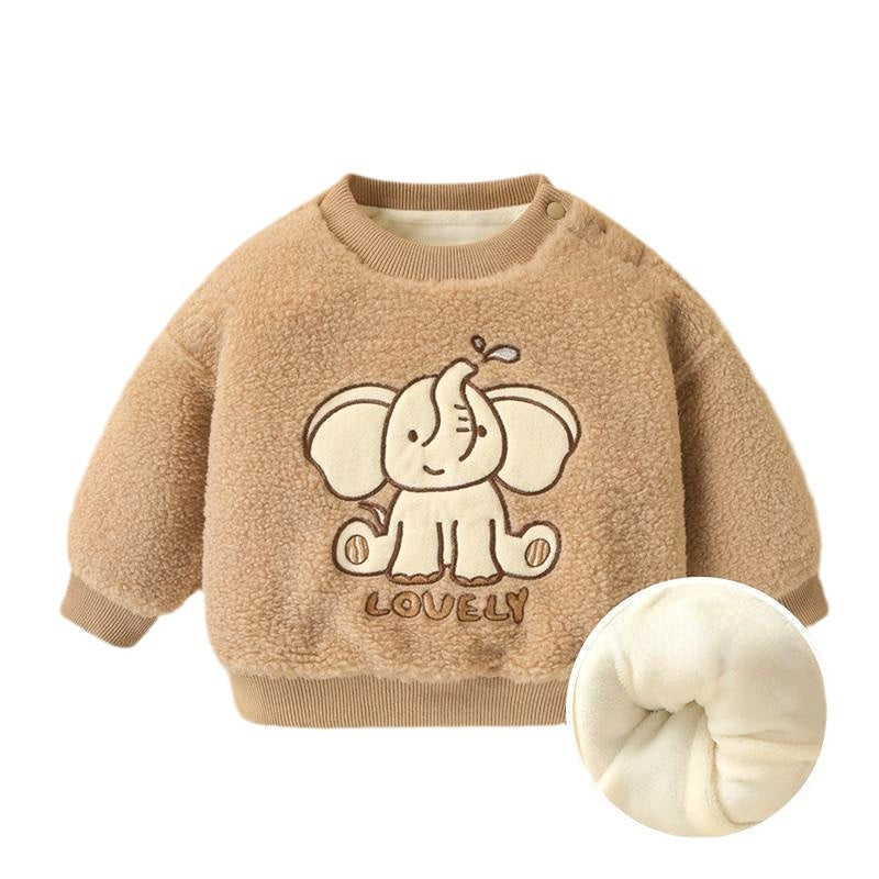 Plush and thickened baby winter clothing cartoon lamb wool pullover sweater